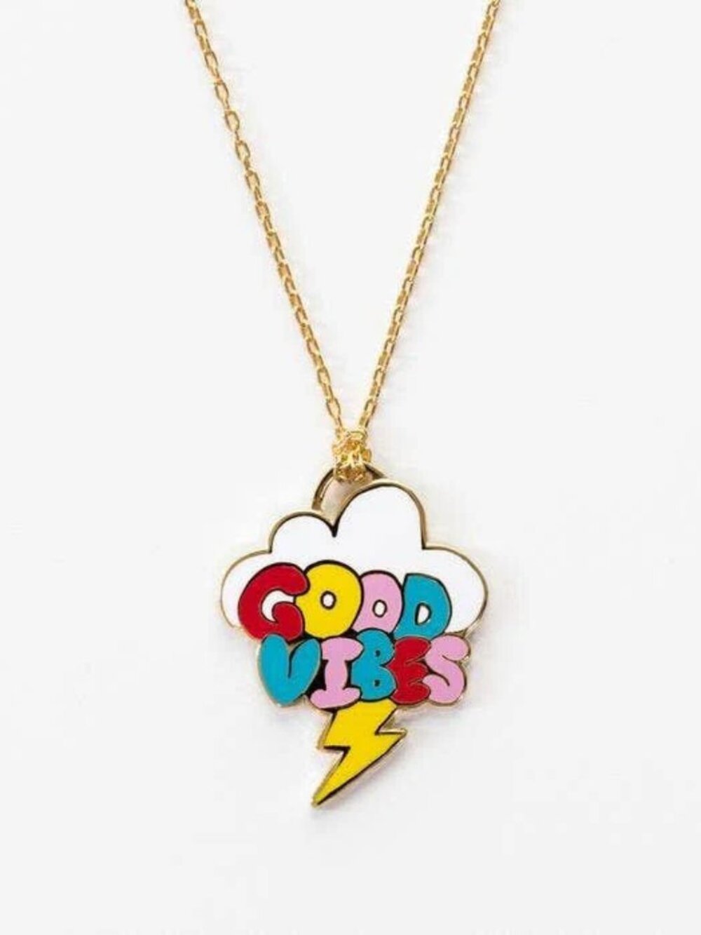 Yellow Owl Workshop GOOD VIBES necklace - cloud and lightning bolt - new in pkg